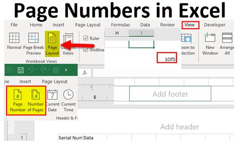 how to set page number in excel